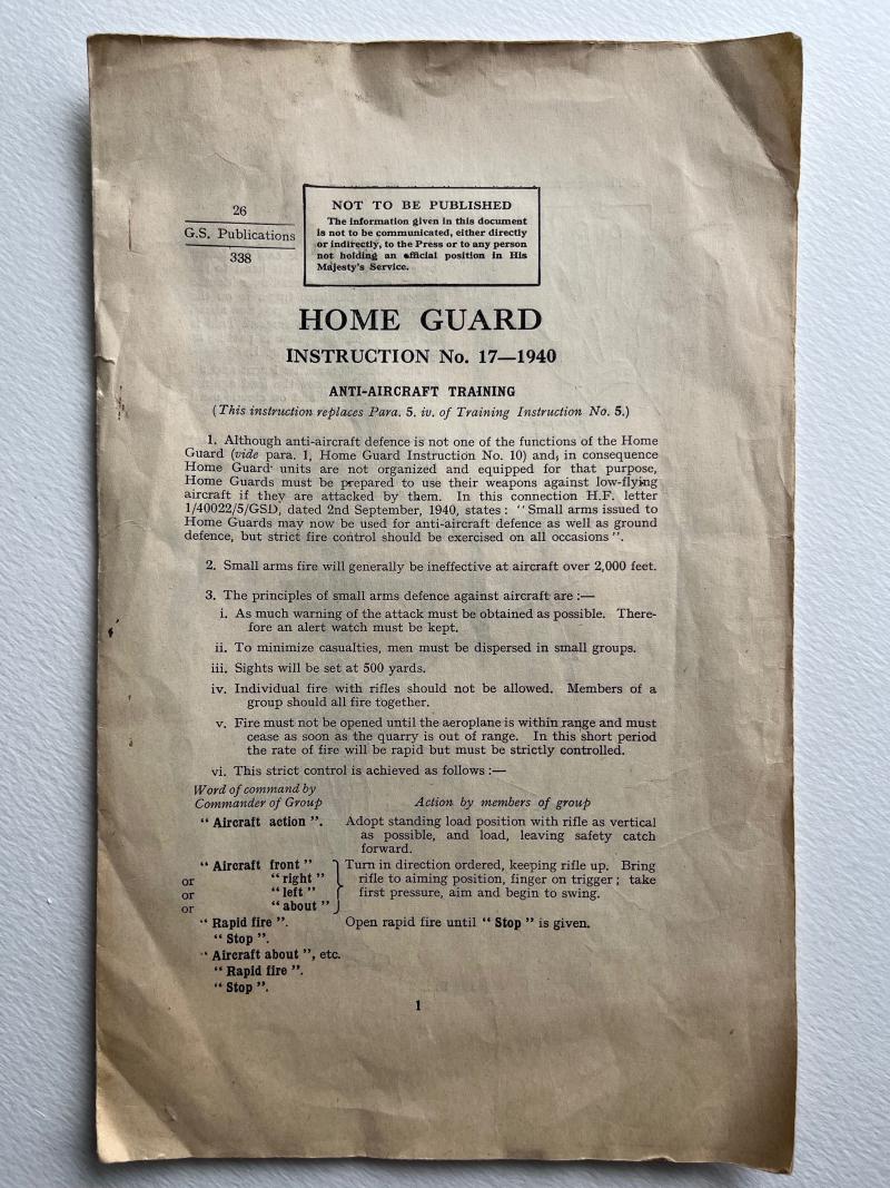 WW2 British, Home Guard Instruction No. 17 - 1940.