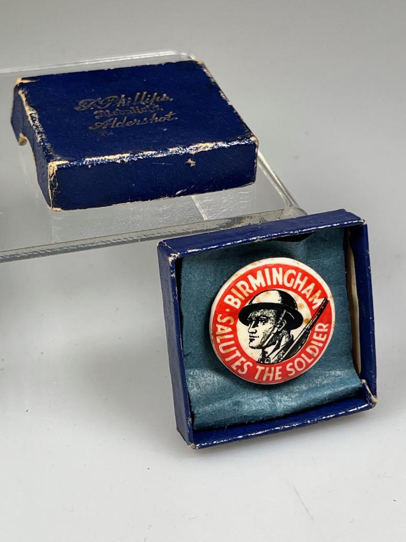 WW2 British, Home Front, Salute the Soldier: Birmingham, Lapel Badge in Contemporary Storage Box.