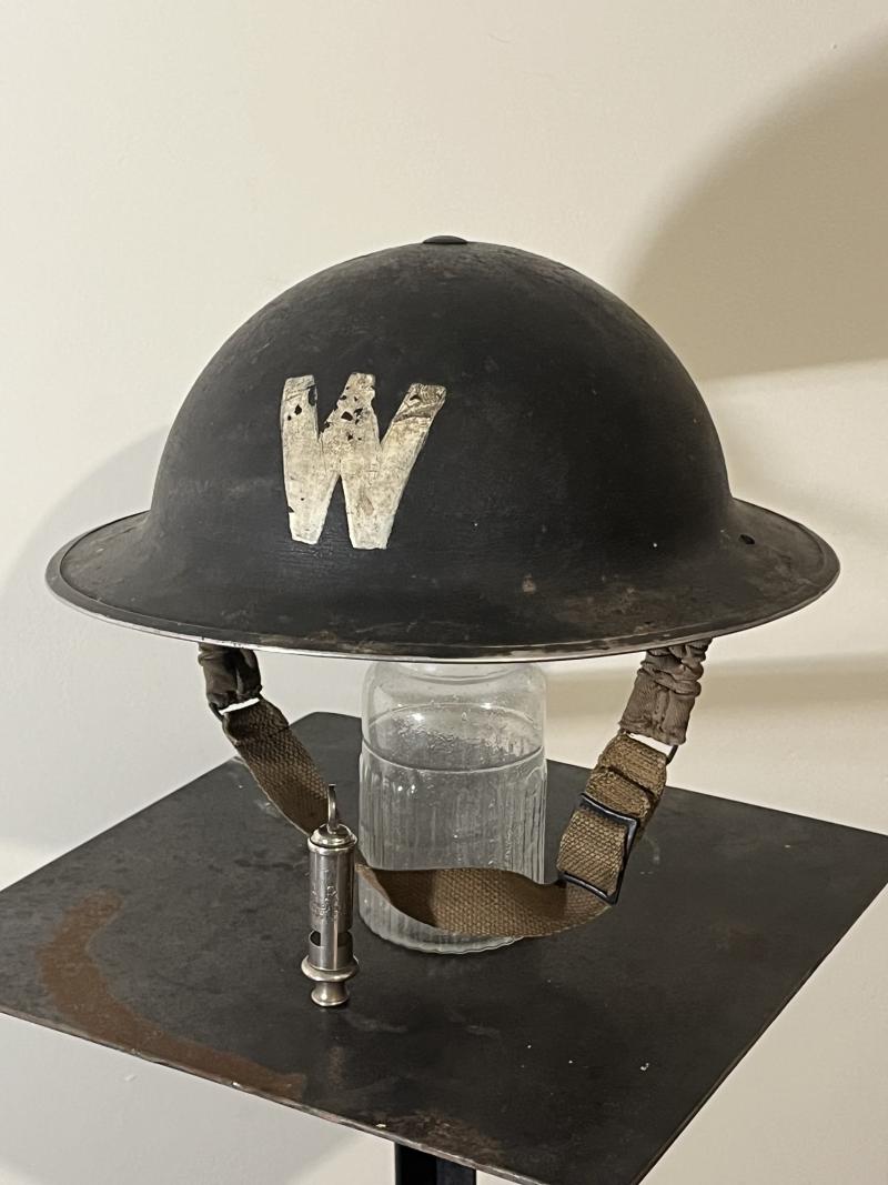 WW2, British, ARP/Wardens Whistle and Helmet Grouping, London.