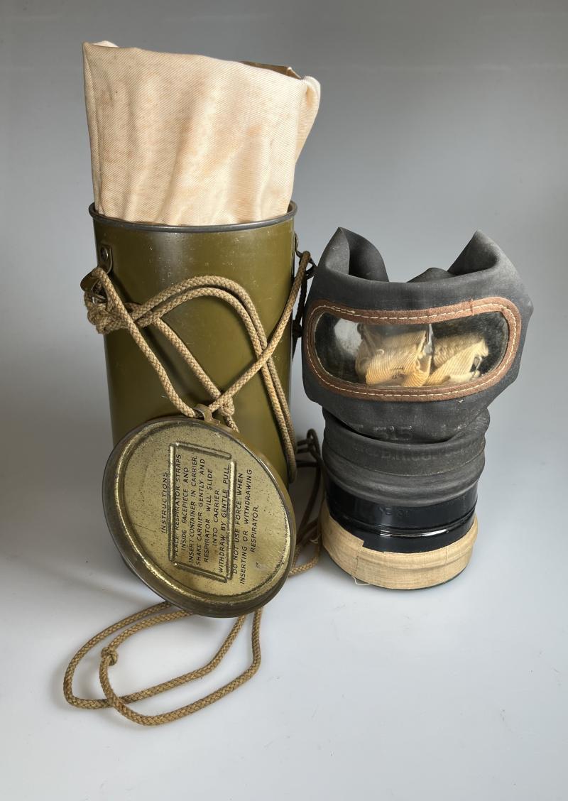 WW2 British, LDV & Home Guard, Metal Respirator Tin with Civilian Respirator.